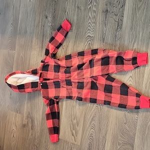 Fleece zip up plaid hooded onsie